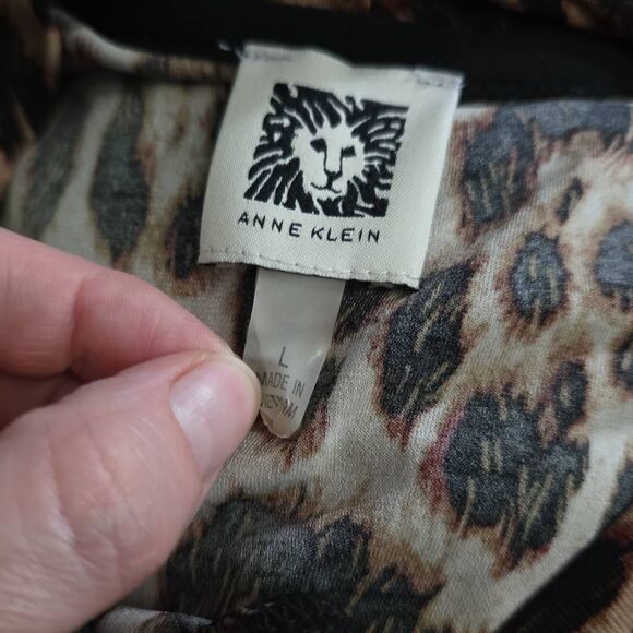 Anne Klein Women's Size Large Brown Black Leopard Print Sleeveless Blouse - Picture 2 of 5